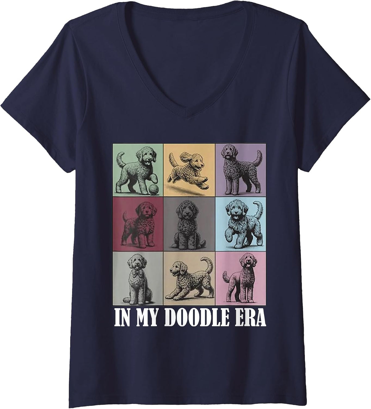 Women's Funny Dog Lovers Quote in My Golden Doodle Era Cool Women V-Neck T-Shirt - Navy Blue
