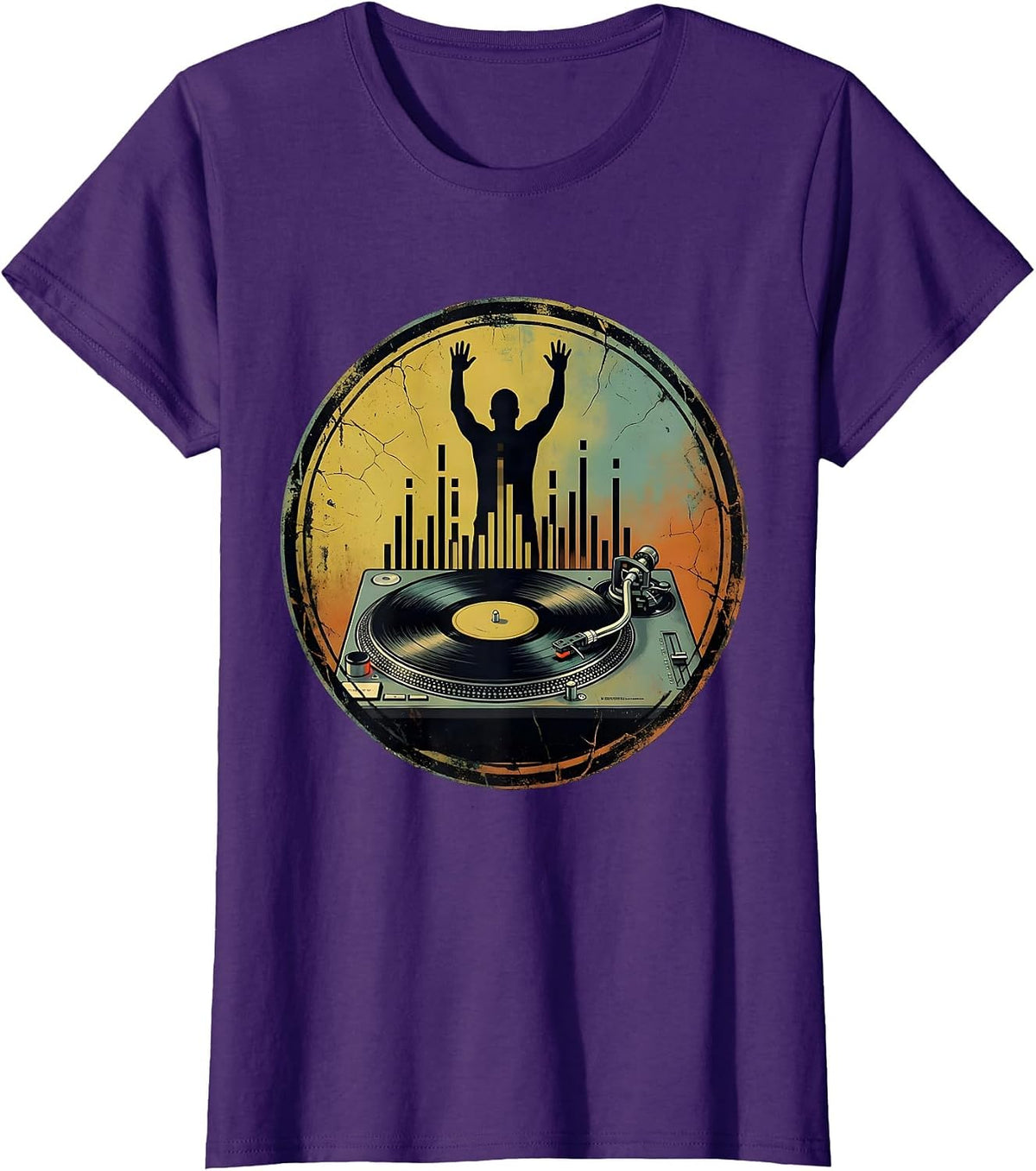 Women's Sealed Vintage Turntable Hip Hop Retro Streetwear T-Shirt - Purple