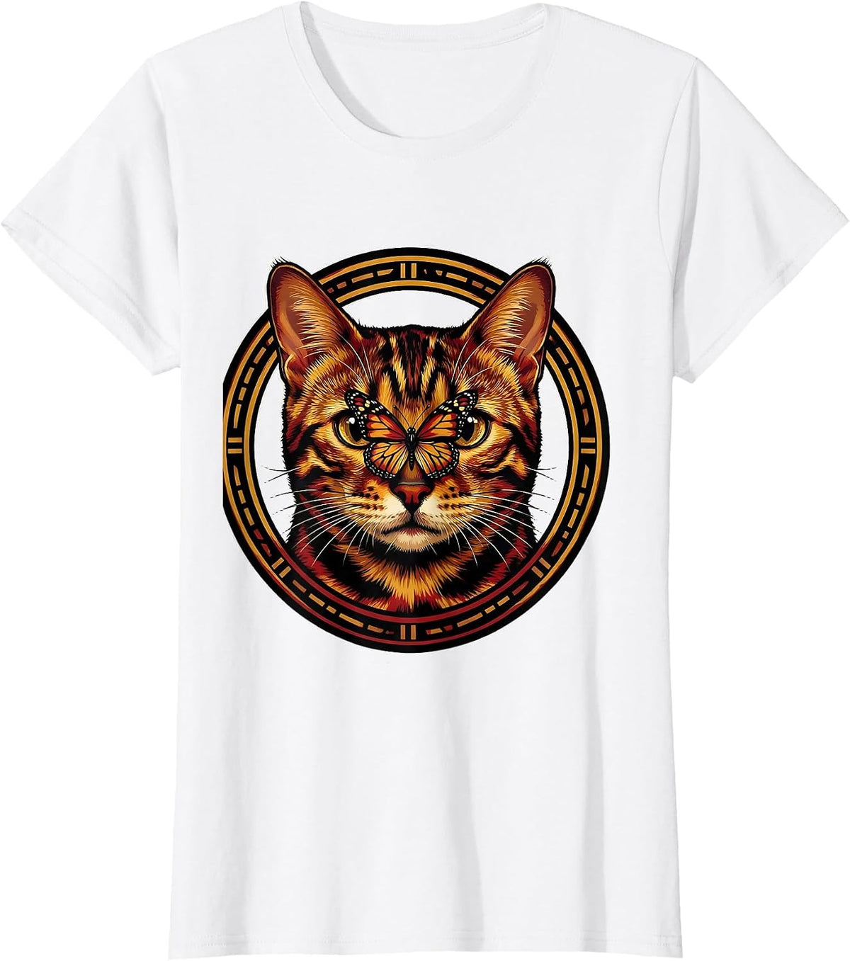 Bengal Cat Butterfly on Nose Cute Cat Lover Gift T-Shirt - White