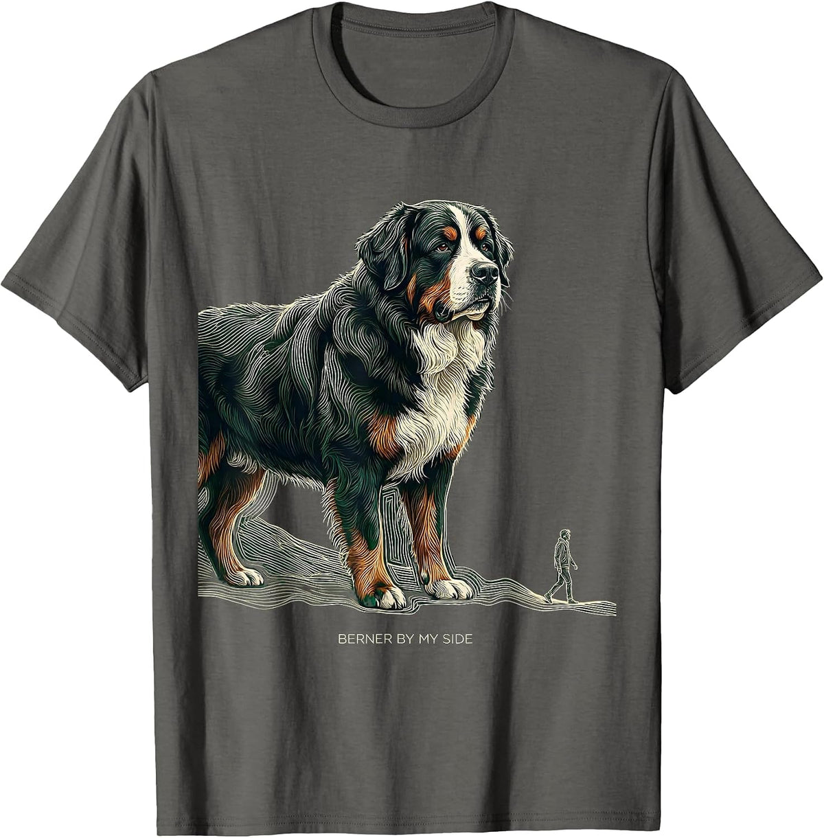 Men's Berner By My Side Funny Bernese Mountain Dog Lover Pet Humor T-Shirt - Asphalt Grey