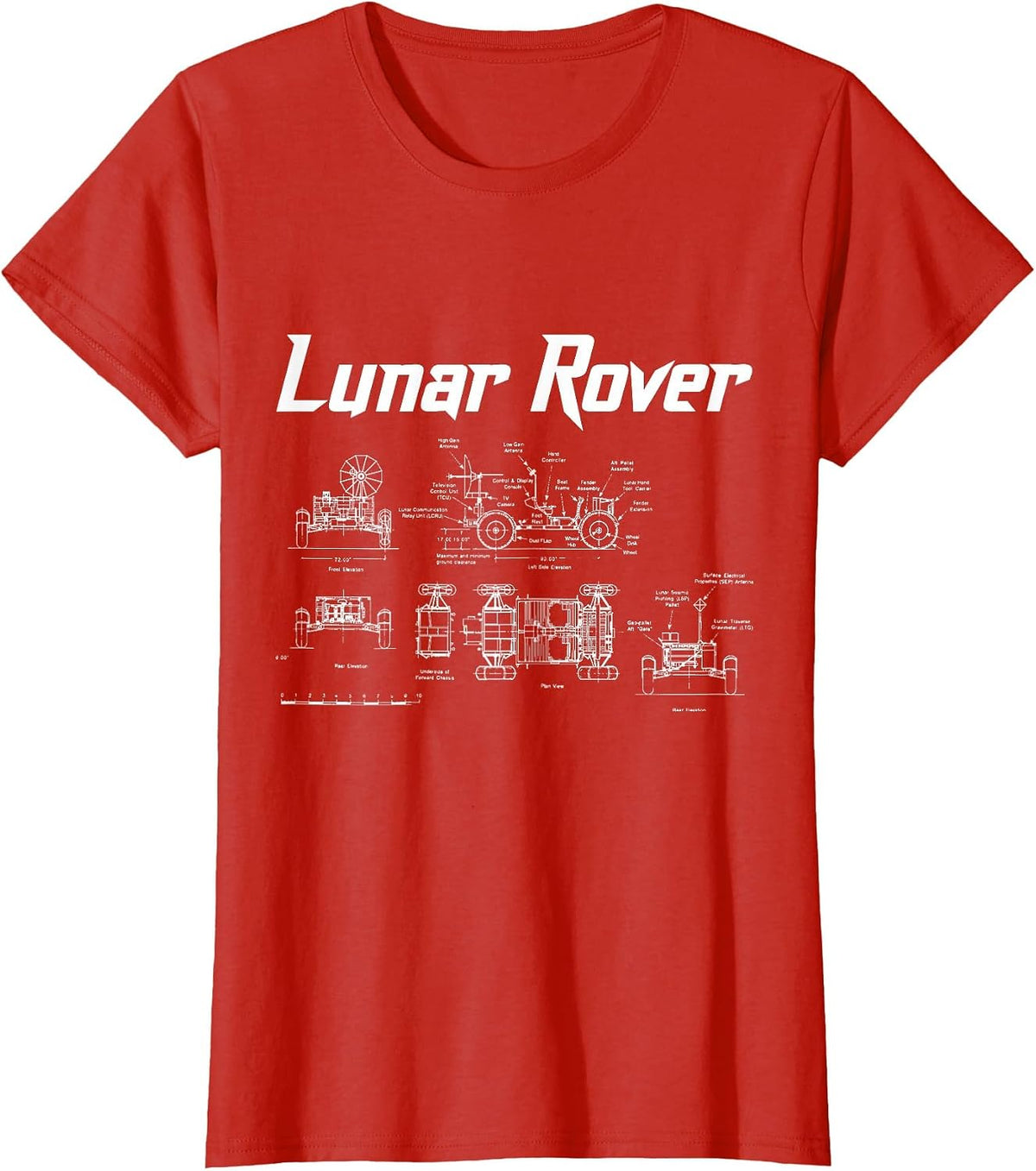 Lunar Rover Vehicle Blueprint Design Moon Landing T-Shirt - Red