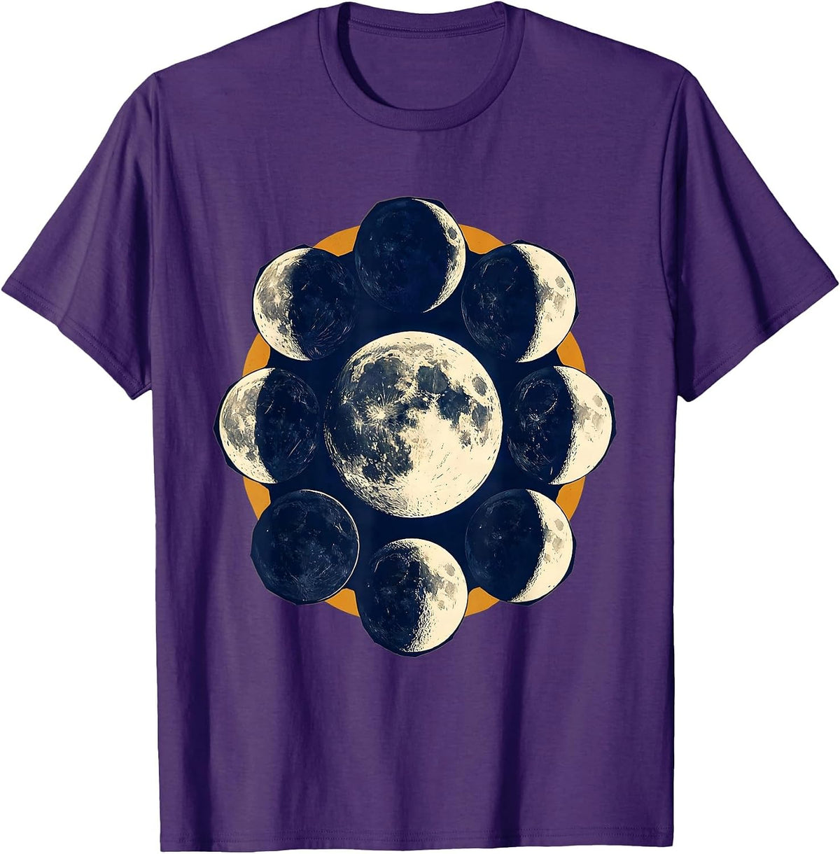 Men's Lunar Phase Cycle Astronomy Linocut Science Lover T-Shirt - Purple