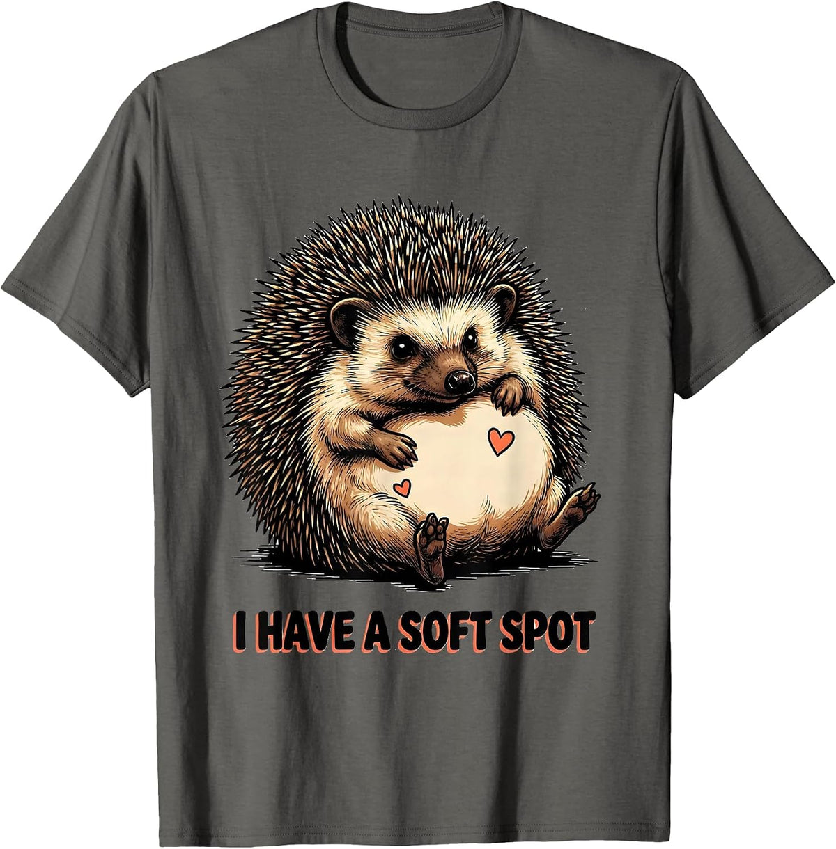 I Have A Soft Spot Cute Cartoon Hedgehog Lover Humor T-Shirt - Asphalt Grey