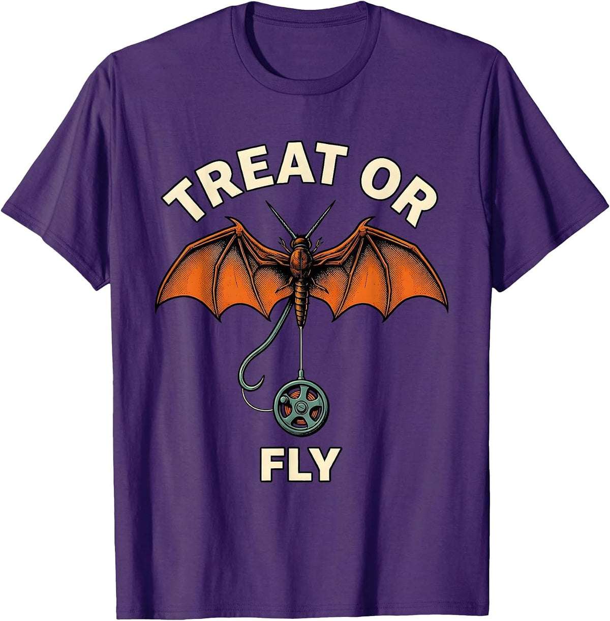 Treat Or Fly Spooky Halloween Fishing Angler Gift T-Shirt - Purple