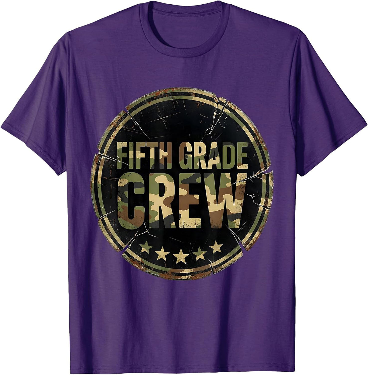 Men's Fifth Grade Crew Distressed Camo Back To School Boys Teacher T-Shirt - Purple