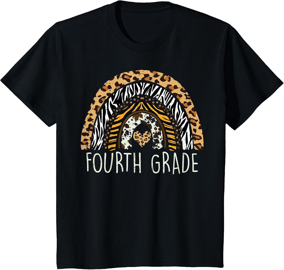 Animal Pattern Rainbow 4th Fourth Grade First Day of School T-Shirt - Black