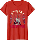 Women's Riffs and Girl Power Rock Band Design T-Shirt - Red
