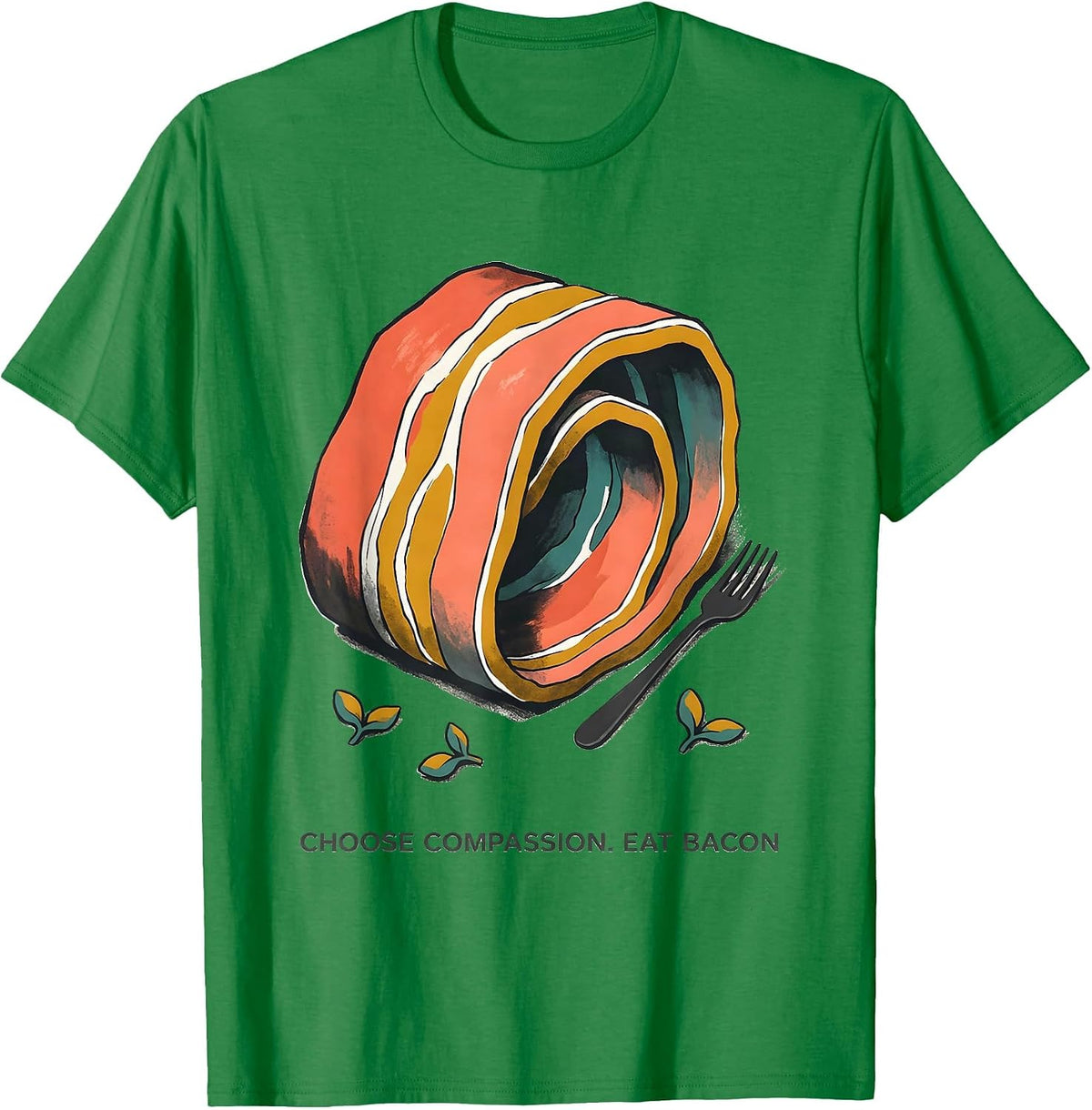 Men's Choose Compassion Eat Bacon Midcentury Modern Carnivore Diet T-Shirt - Kelly Green