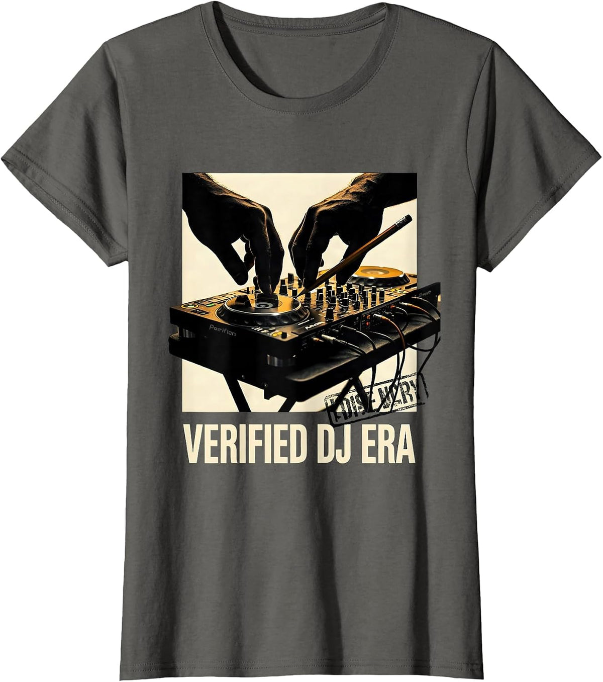 Women's Verified DJ Era Retro Hip Hop Golden Era Lyric Quote T-Shirt - Asphalt Grey