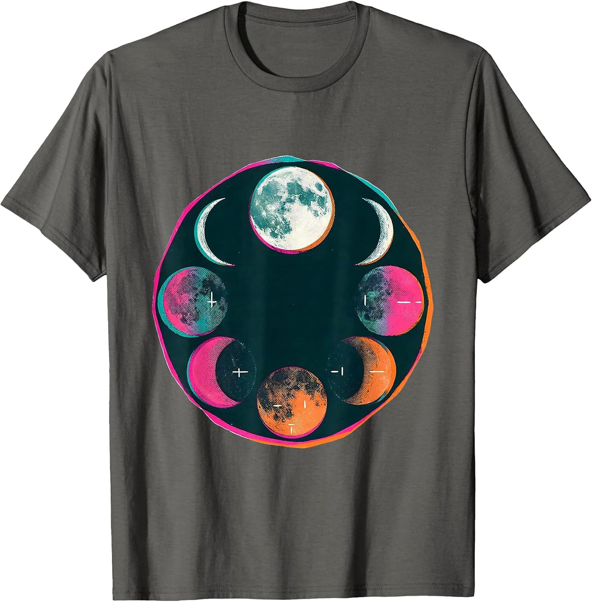 Lunar Phase Badge Astronomy Celestial Enthusiast T-Shirt - Asphalt Grey