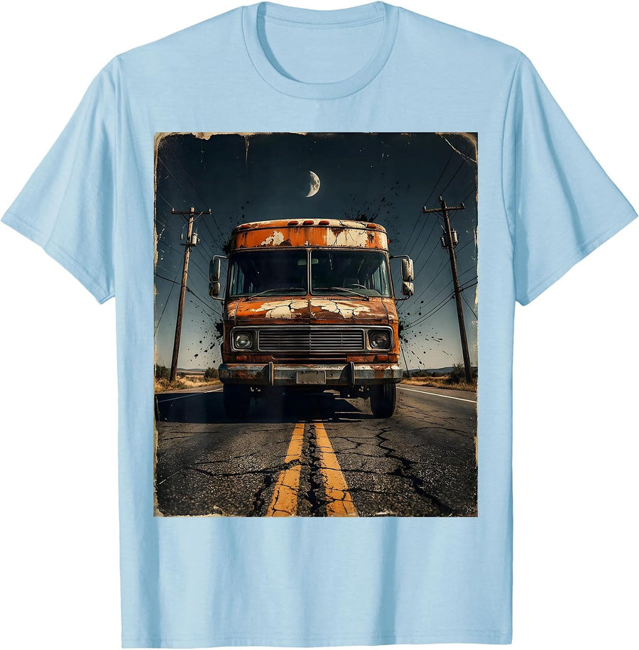 Men's 90s Band Vintage Tour Van Night Highway Graphic T-Shirt - Baby Blue