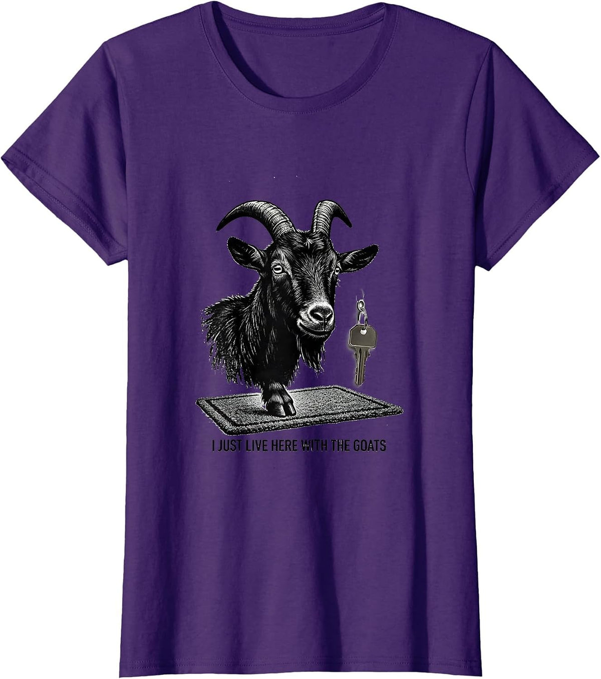 Women's I Just Live Here With The Goats Funny Goat Lover Farmer Gift T-Shirt - Purple