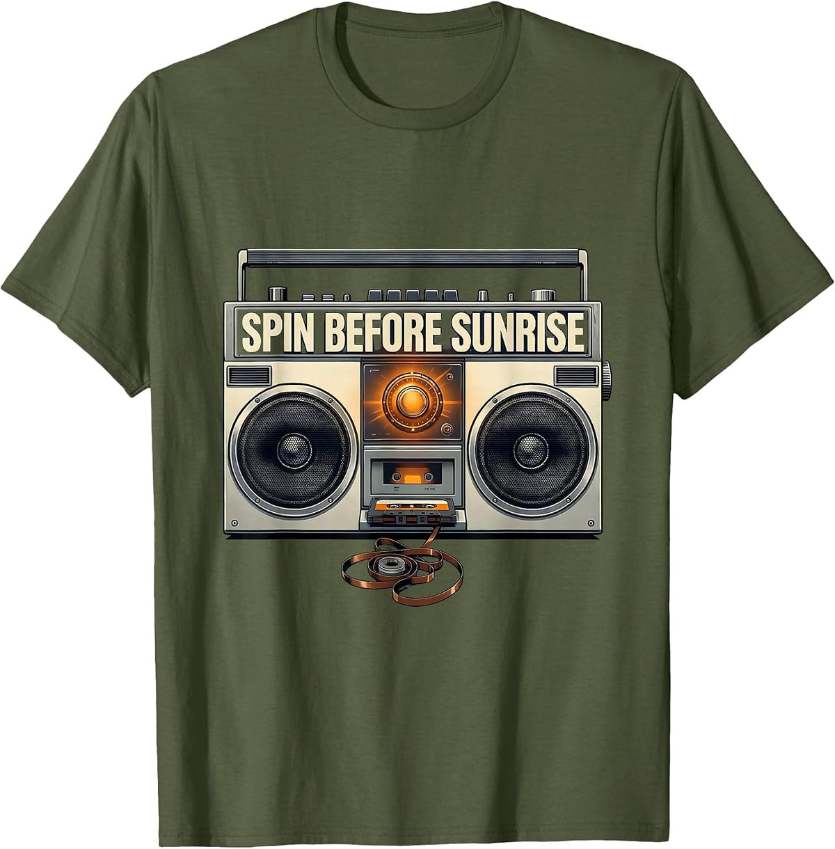Spin Before Sunrise Retro Old School Hip Hop Cassette T-Shirt - Olive Green