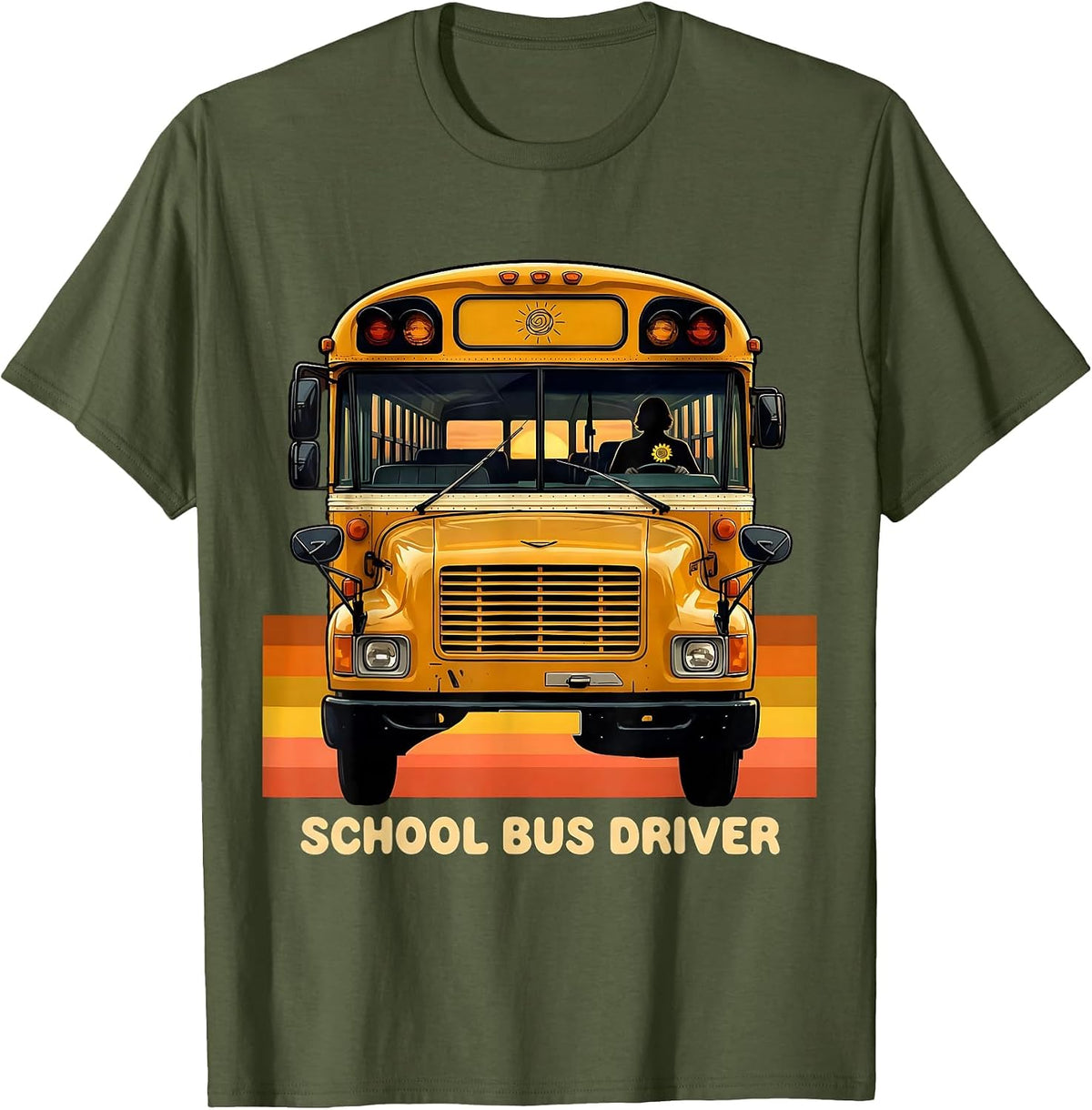 Retro School Bus Driver Funny Bus Driver Gift T-Shirt - Olive Green