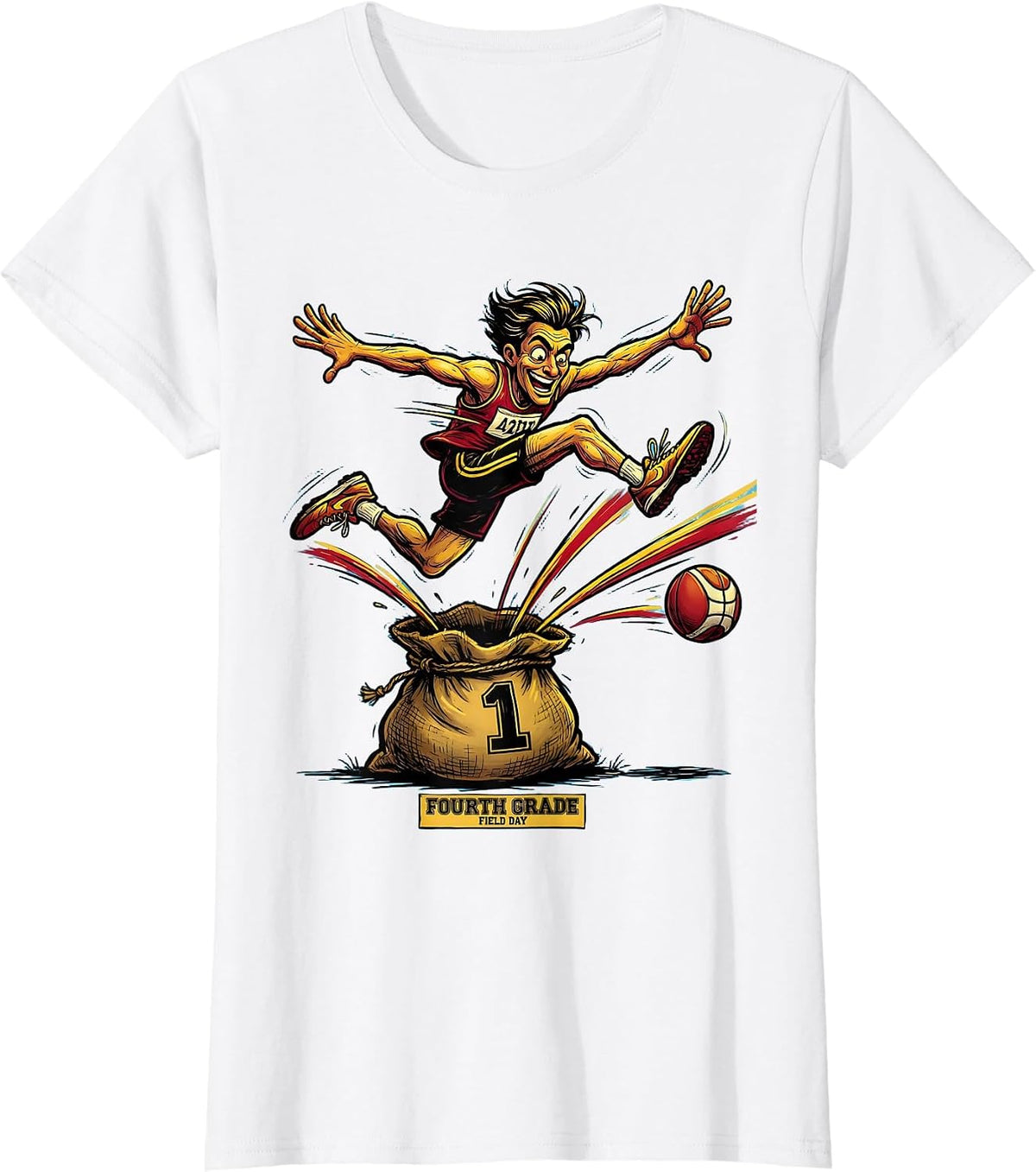 Fourth Grade Field Day Cartoon Relay Runner Field Day Team T-Shirt - White