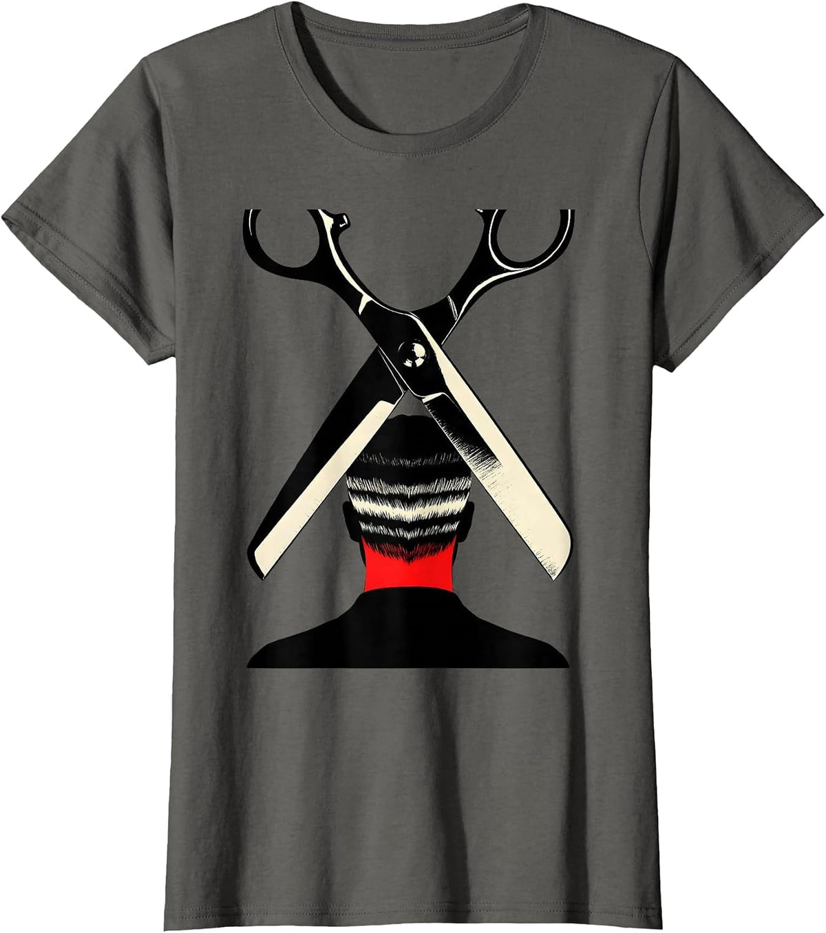 Women's Barber Scissors Silhouette Vintage Hairdresser Christmas T-Shirt - Asphalt Grey
