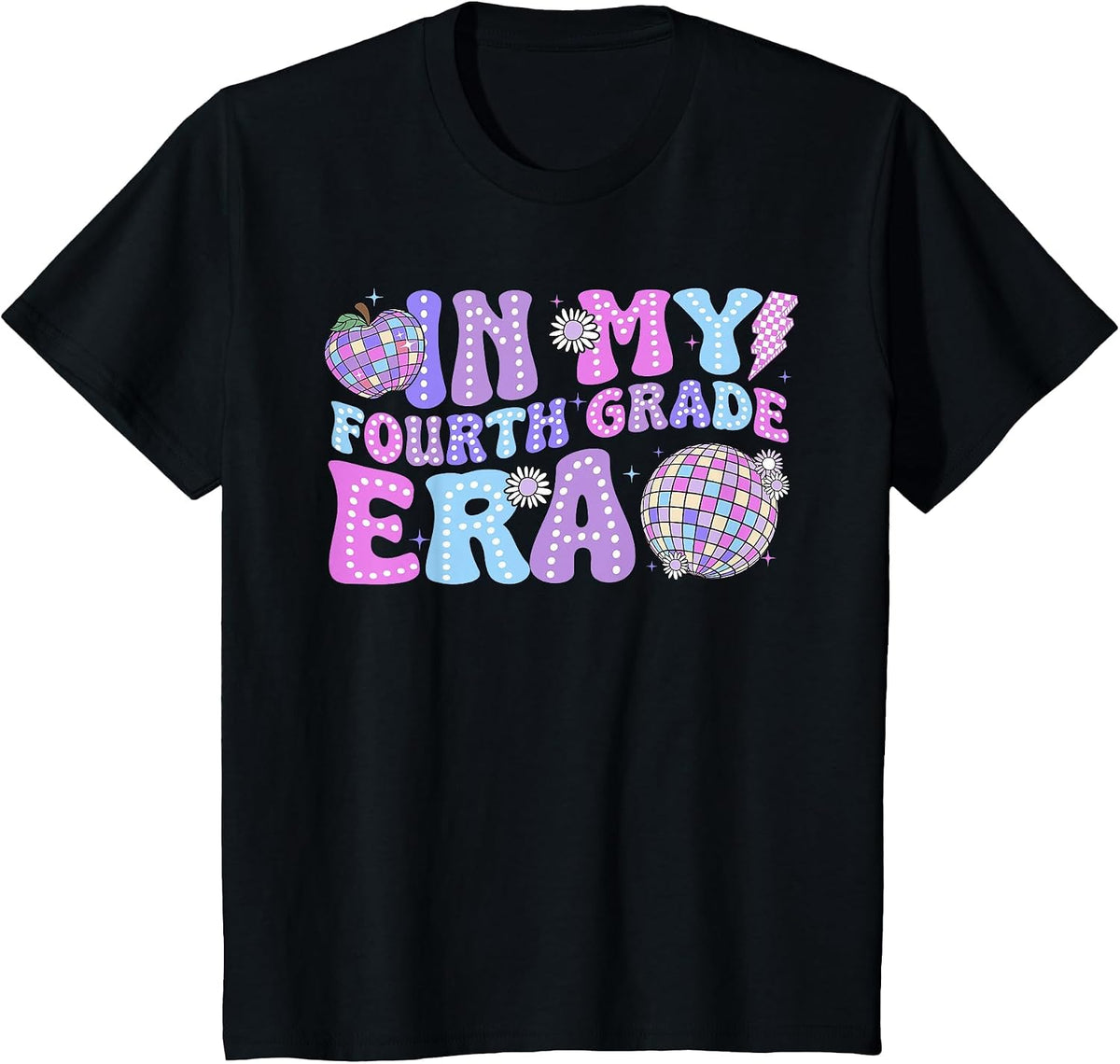 in My Fourth Grade Era Retro Back to School Disco Ball T-Shirt - Black