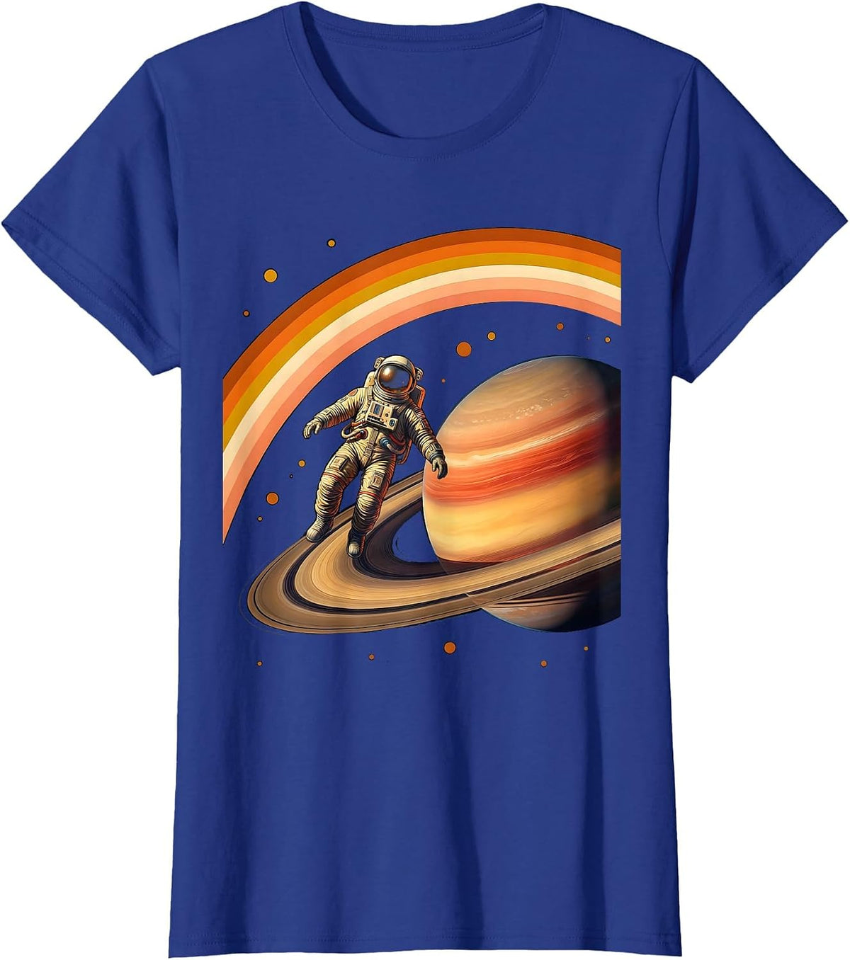 Women's Retro Astronaut Floating Near Ringed Planet T-Shirt - Royal Blue