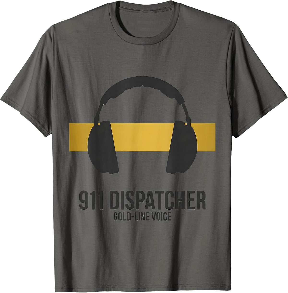911 Dispatcher Gold-Line Voice Tribute Thin Line Emergency T-Shirt - Asphalt Grey