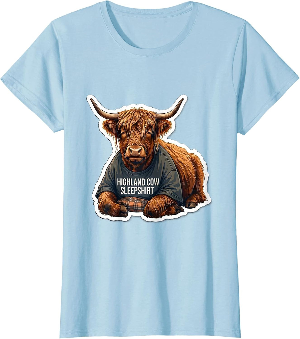 Highland Cow Sleepshirt Funny Cozy Cute Animal Lover Gift T-Shirt - Baby Blue