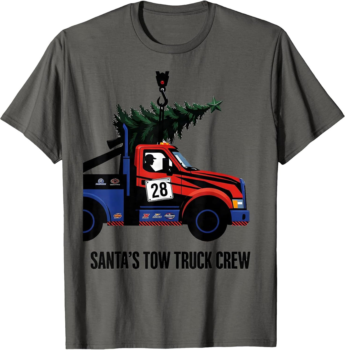 Santa's Tow Truck Crew Racing Livery Christmas Truck Kids T-Shirt - Asphalt Grey