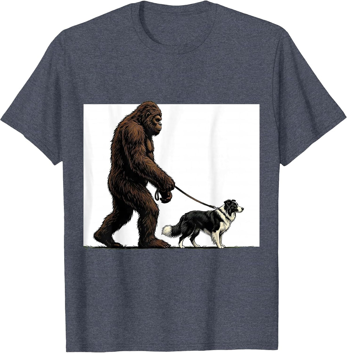 Bigfoot Walking Border Collie Funny Dog Owner Humor T-Shirt, Men, Heather Blue, XX-Large - As Pictured