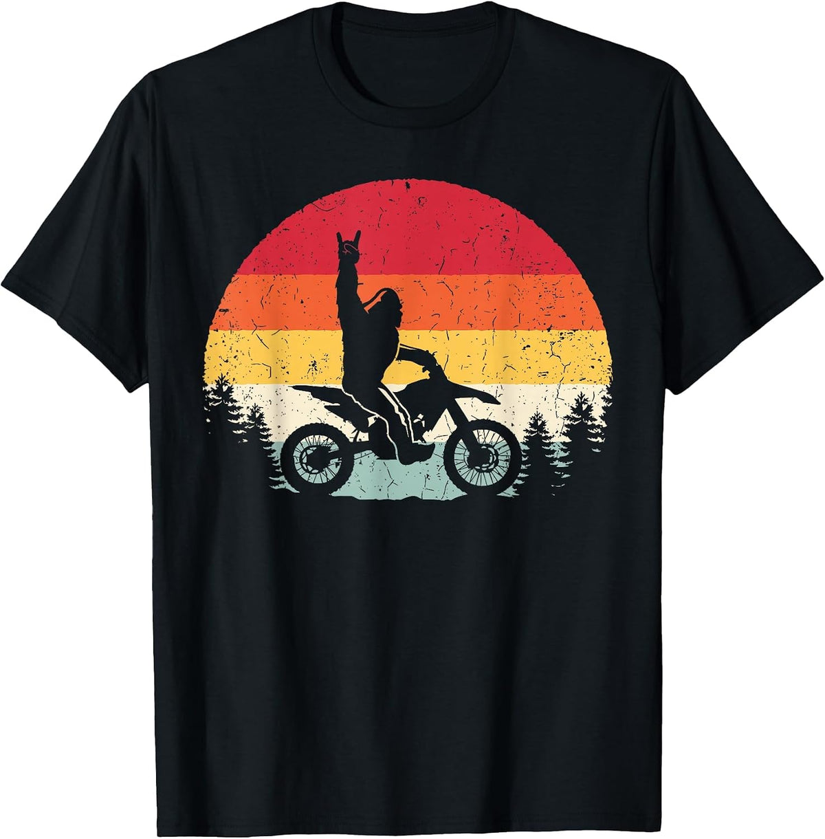 Bigfoot Dirt Bike Motocross Funny Sasquatch Enduro Vintage T-Shirt - Black