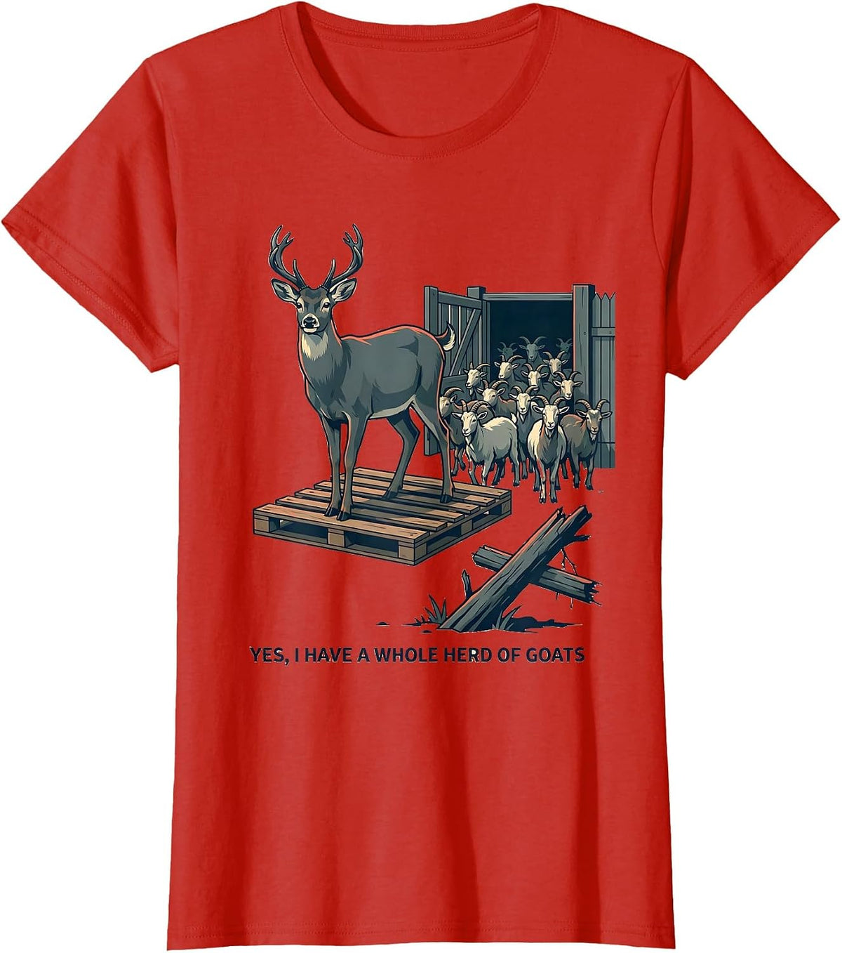 Women's Yes I Have A Whole Herd Of Goats Funny Goat Lover Farmer T-Shirt - Red