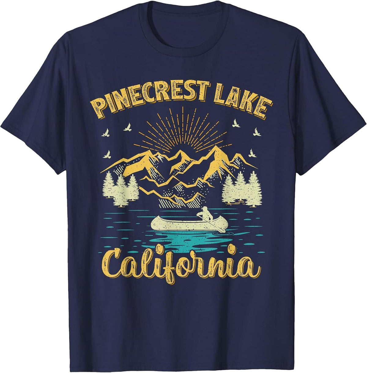 Summer Vacation Retro Mountain California Pinecrest Lake T-Shirt - Navy Blue