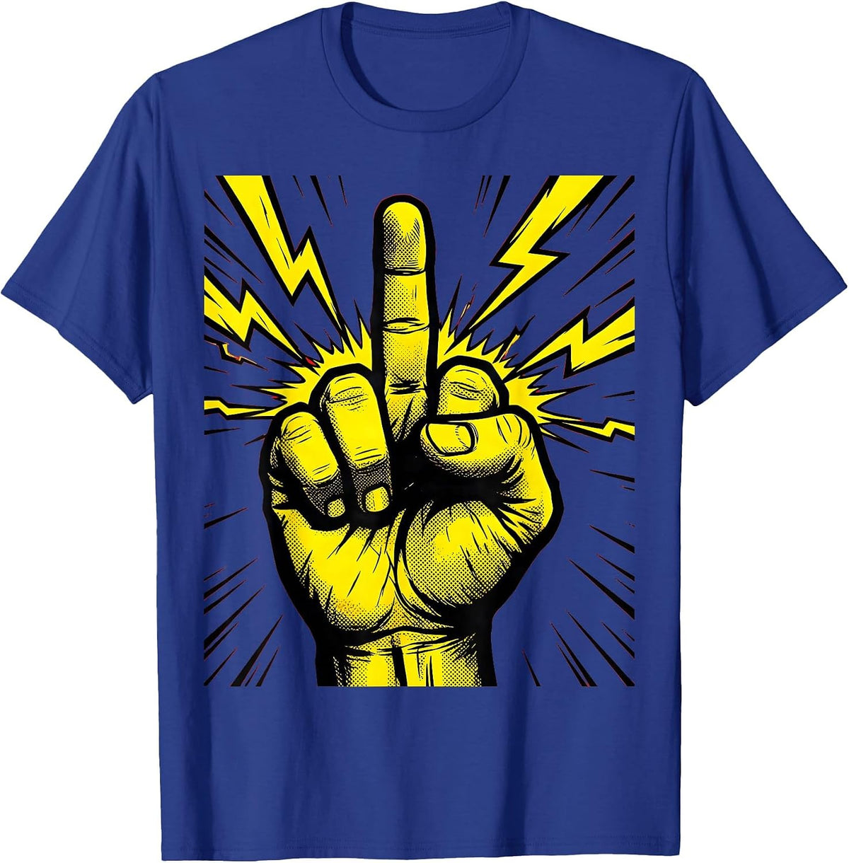 Men's Middle Finger Lightning Bolt Graphic Design T-Shirt - Royal Blue