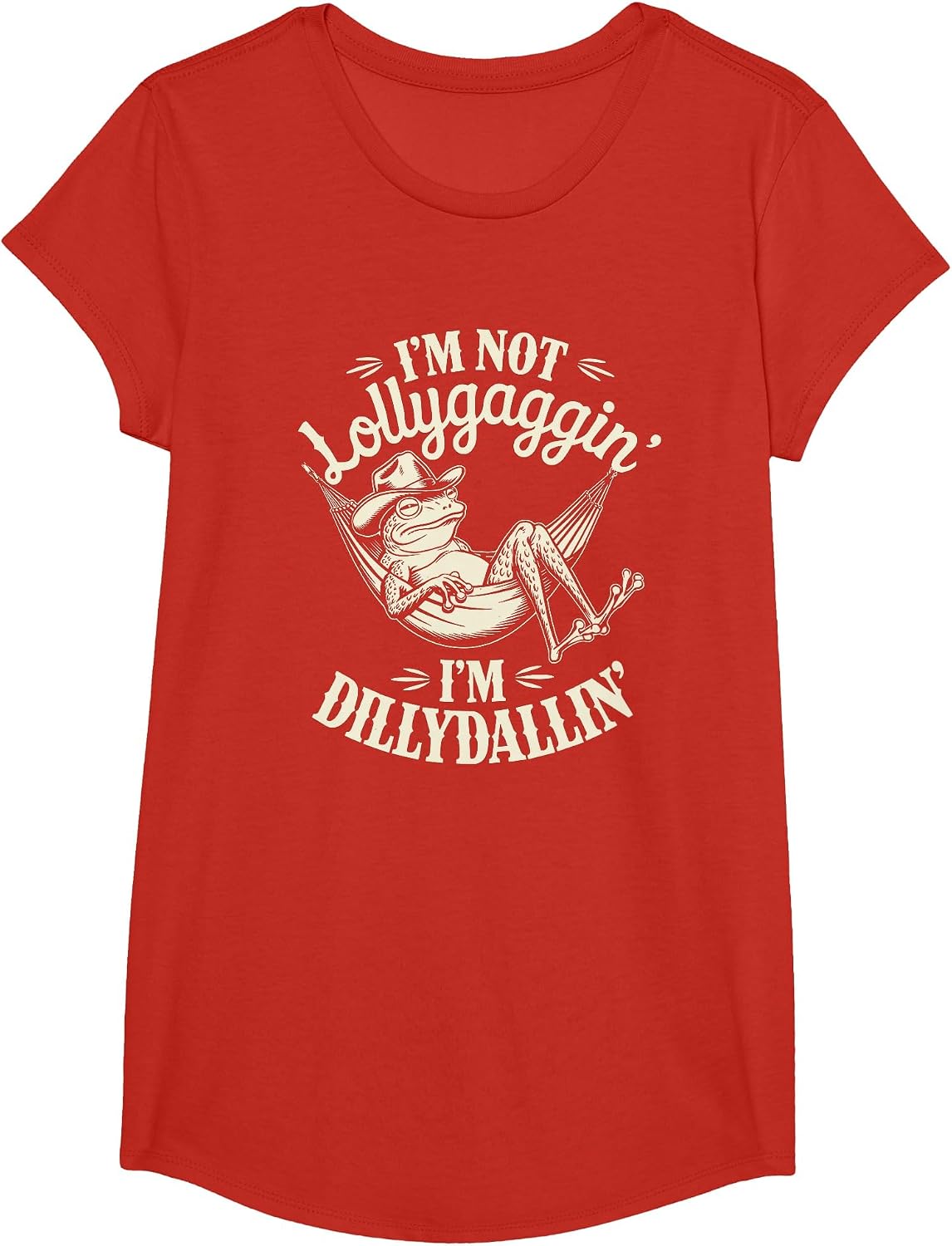 Lollygagging Dilly Dally Frog Cowboy T-Shirt - Girls Red