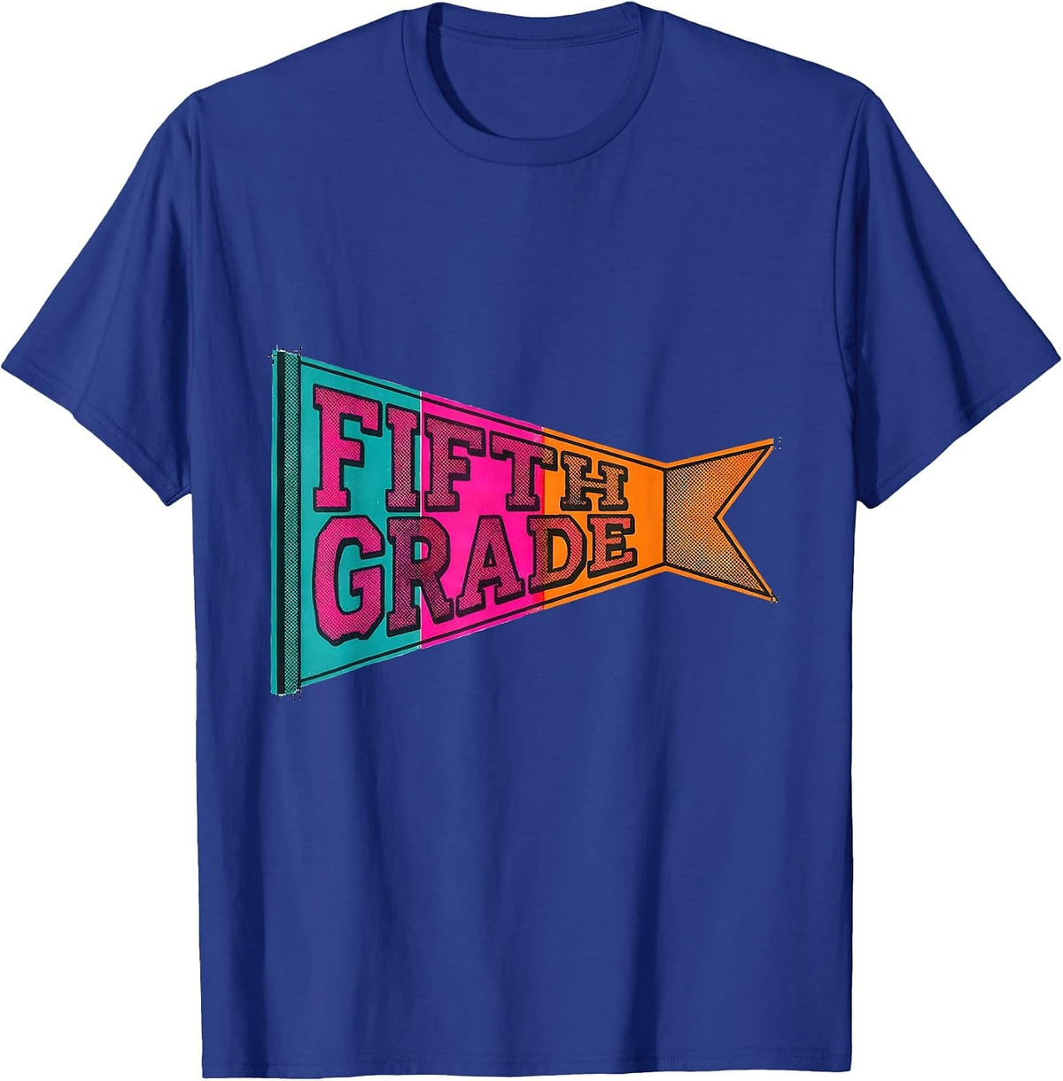 Fifth Grade Risograph Pennant Flag Back to School Girl T-Shirt - Royal Blue