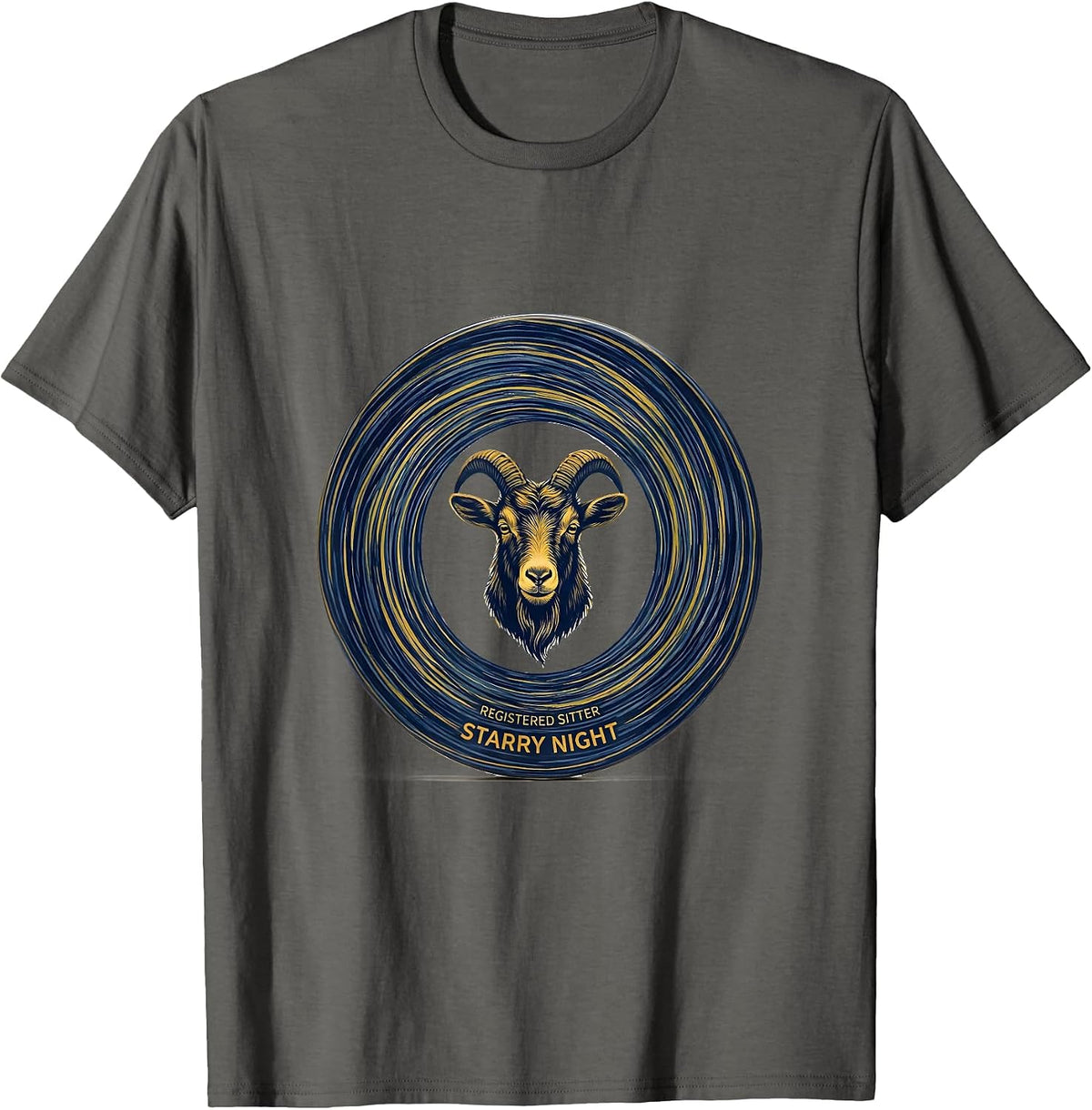 Men's Registered Sitter Starry Night Minimalist Goat Animal Lover T-Shirt - Asphalt Grey