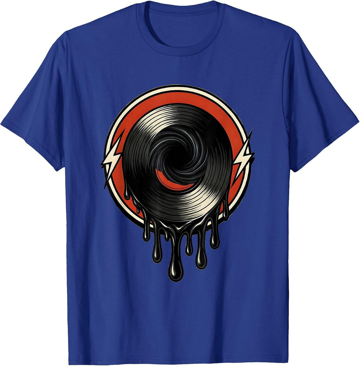 Vinyl Record Melting Into Black Hole Rock Art T-Shirt - Royal Blue