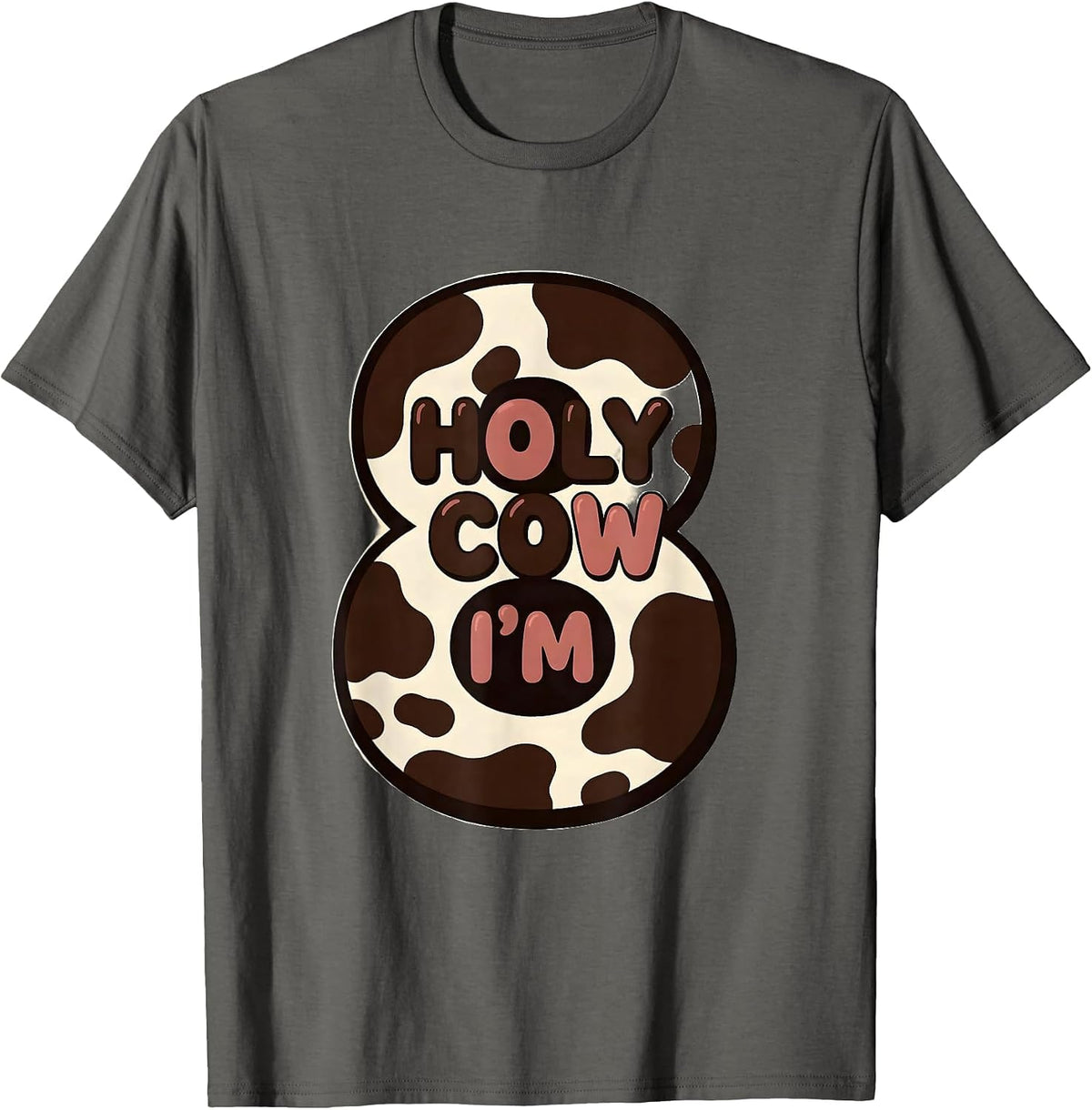 Holy Cow I'm Eight Cute Highland Cow Birthday Girl Farm Mom T-Shirt - Asphalt Grey