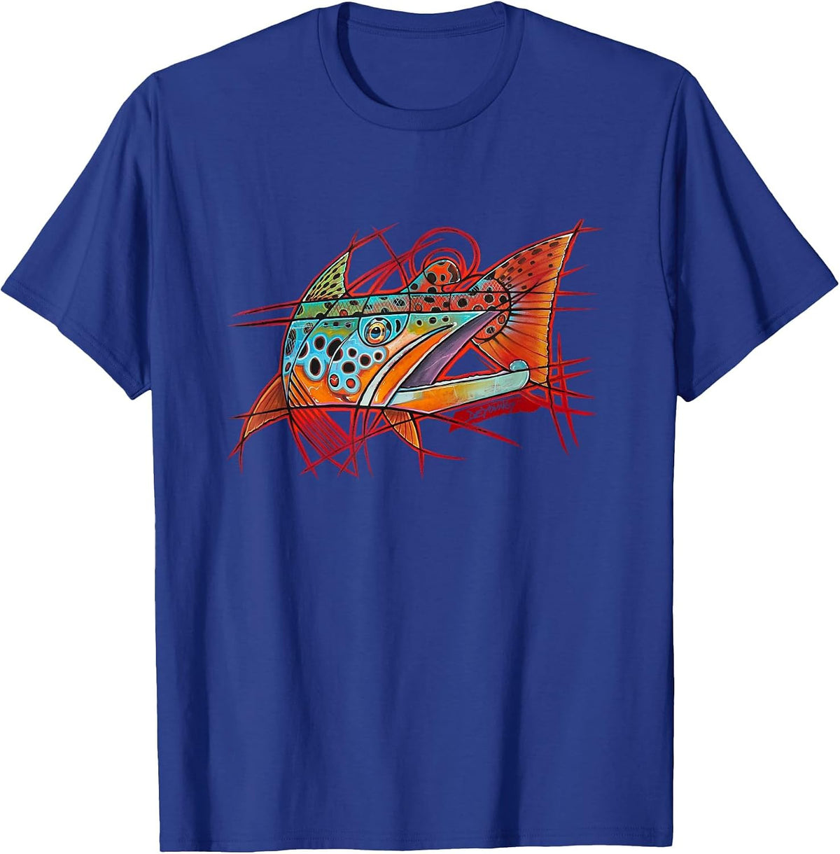 Cubist Brown Trout Fishing T-Shirt Derek Deyoung - Royal Blue