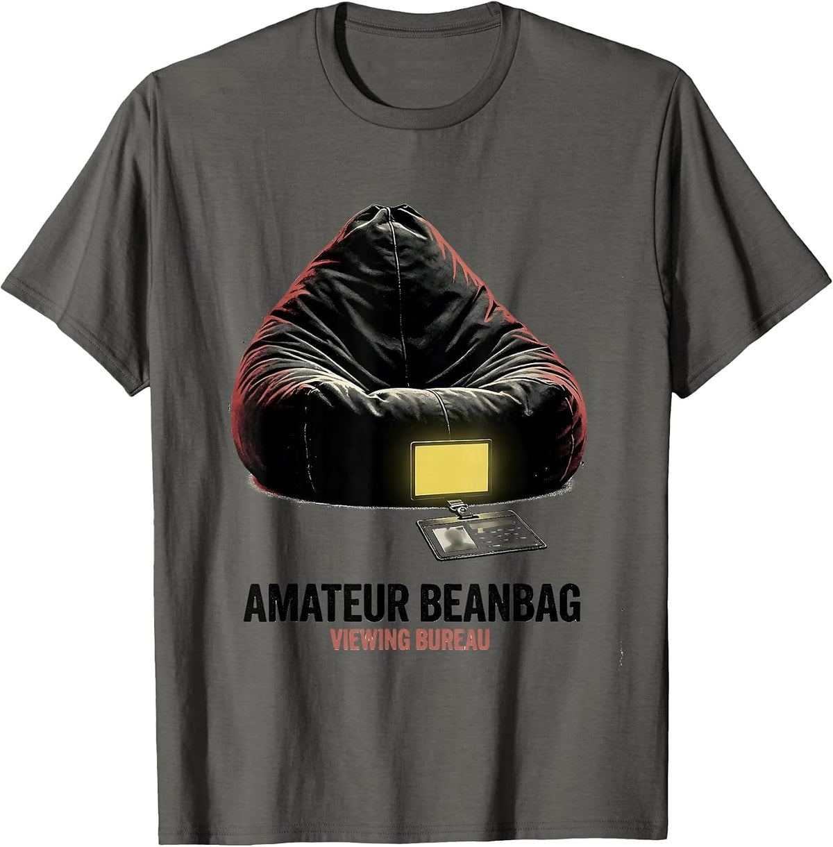 Amateur Beanbag Viewing Bureau Distressed True Crime Couch T-Shirt - Asphalt Grey