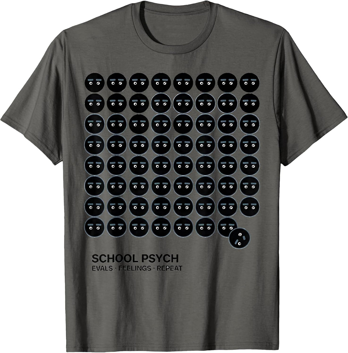 School Psych: Evals, Feelings, Repeat Funny School T-Shirt - Asphalt Grey