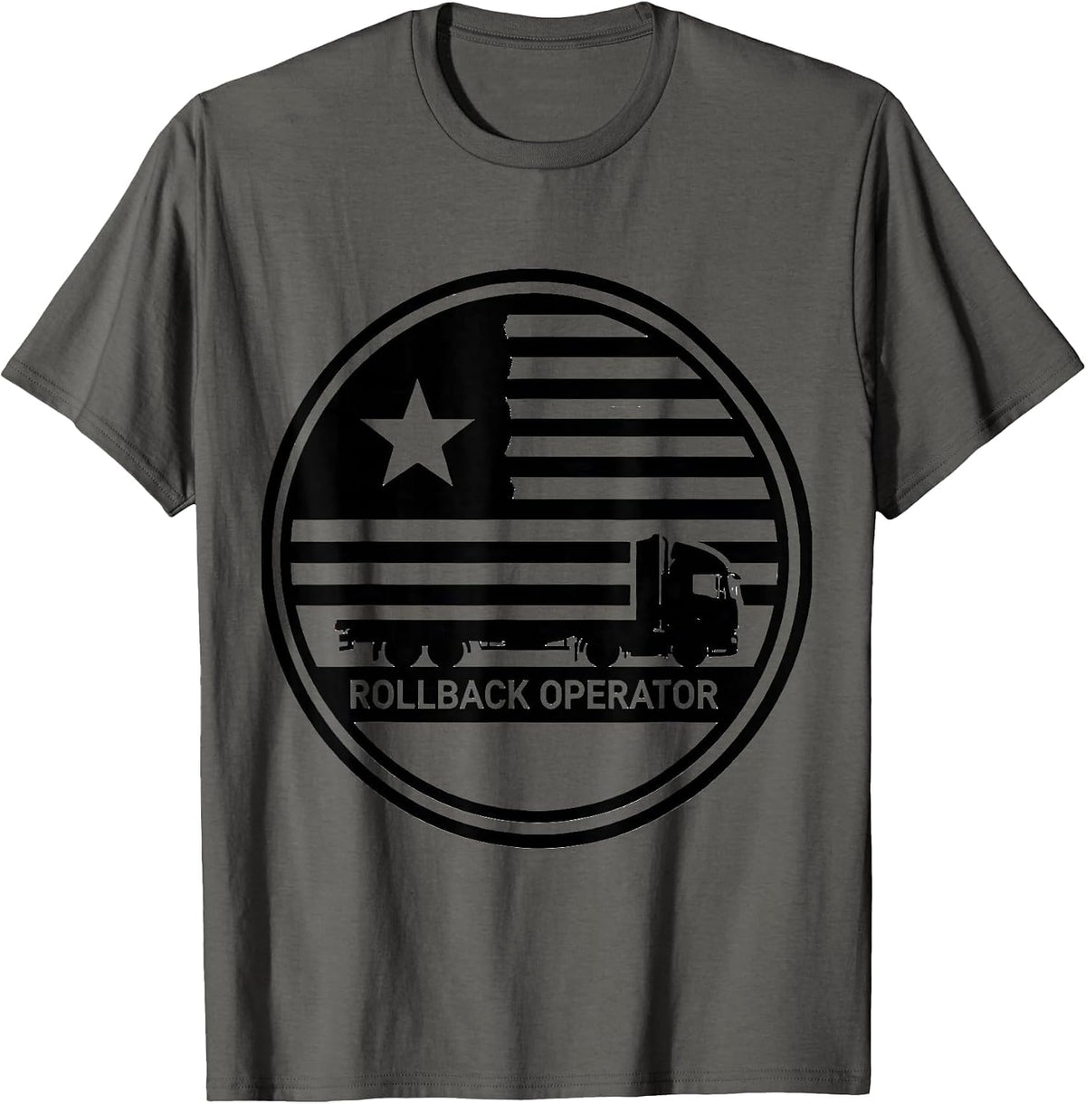 Rollback Operator Patriotic Truck Driver American Flag T-Shirt - Asphalt Grey