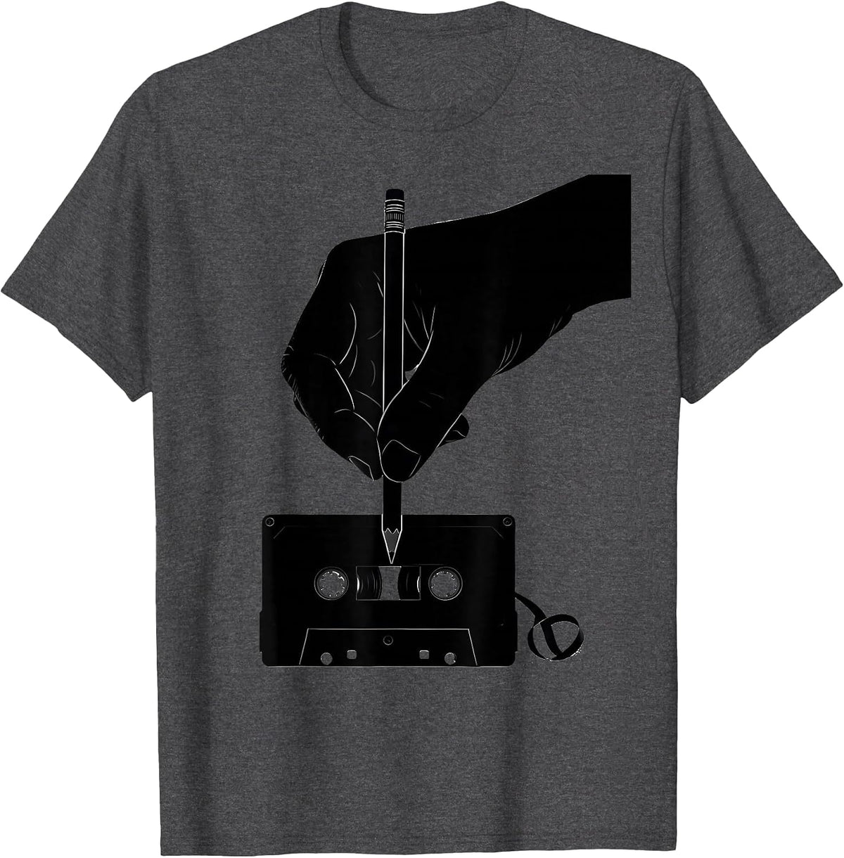 Pencil Cassette Hip Hop Nostalgia Old School T-Shirt - Dark Heather Grey