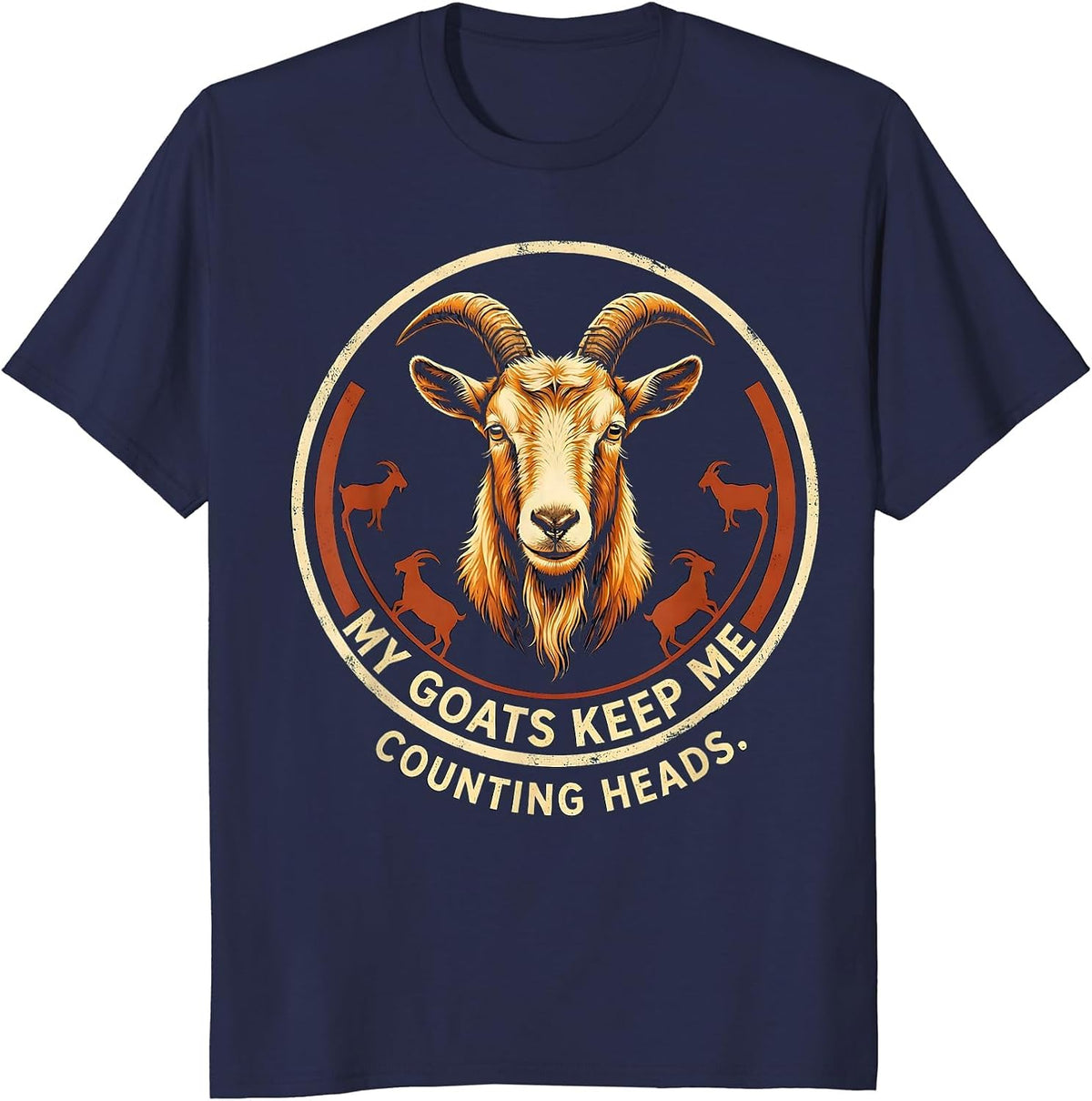 Men's My Goats Keep Me Counting Heads Funny Goat Owner Farmer Gift T-Shirt - Navy Blue