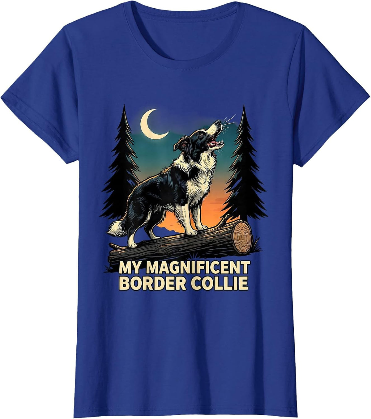 Women's MY MAGNIFICENT BORDER COLLIE Funny Cartoon Dog Breed Humor T-Shirt - Royal Blue
