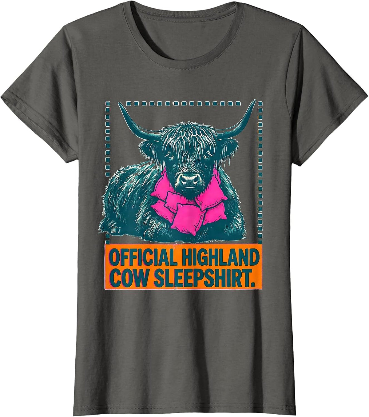 Women's Official Highland Cow Sleepshirt Cozy Pajama Humor T-Shirt - Asphalt Grey