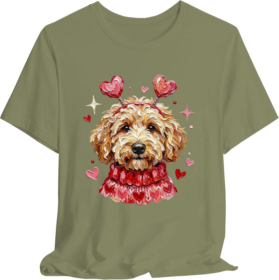 Goldendoodle Valentines Shirt Valentines Day Golden Doodle Shirt V Neck - Crewneck Green2
