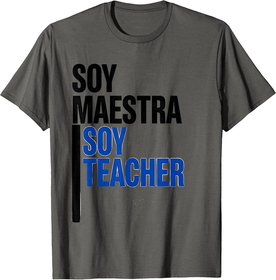 Soy Maestra Soy Teacher Bilingual Spanish Teacher Back T-Shirt - Asphalt Grey