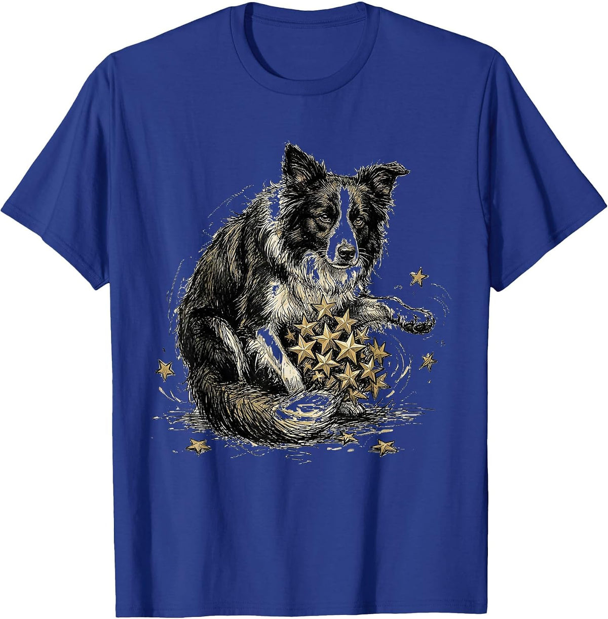 Men's Border Collie Herding Stars Celestial Dog Art T-Shirt - Royal Blue