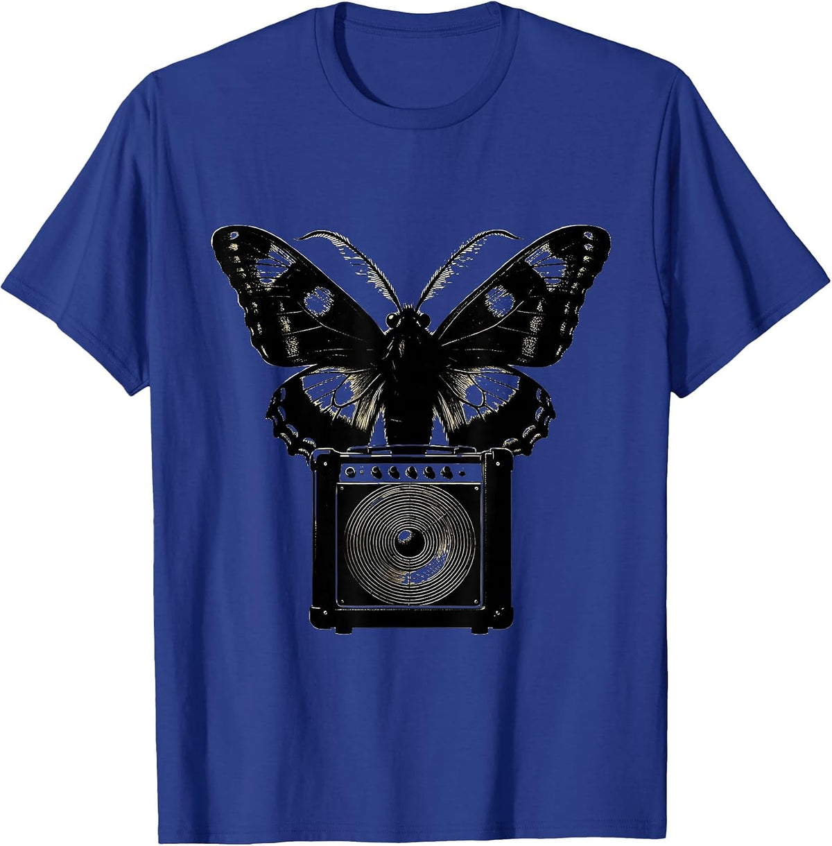 Moth and Glowing Amp Light Rock Music Graphic T-Shirt - Royal Blue