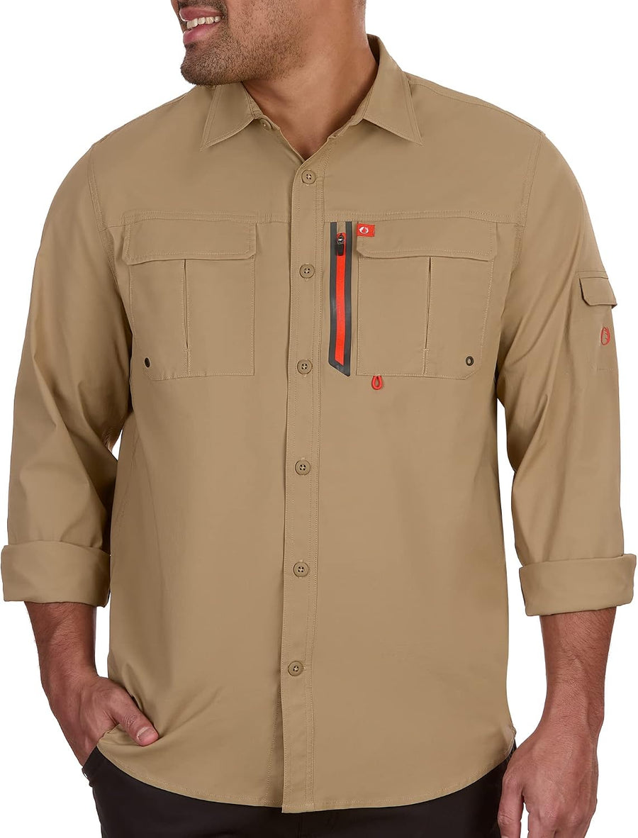 The American Outdoorsman Blackfoot River Long Sleeve Fishing Shirt - Deerskin