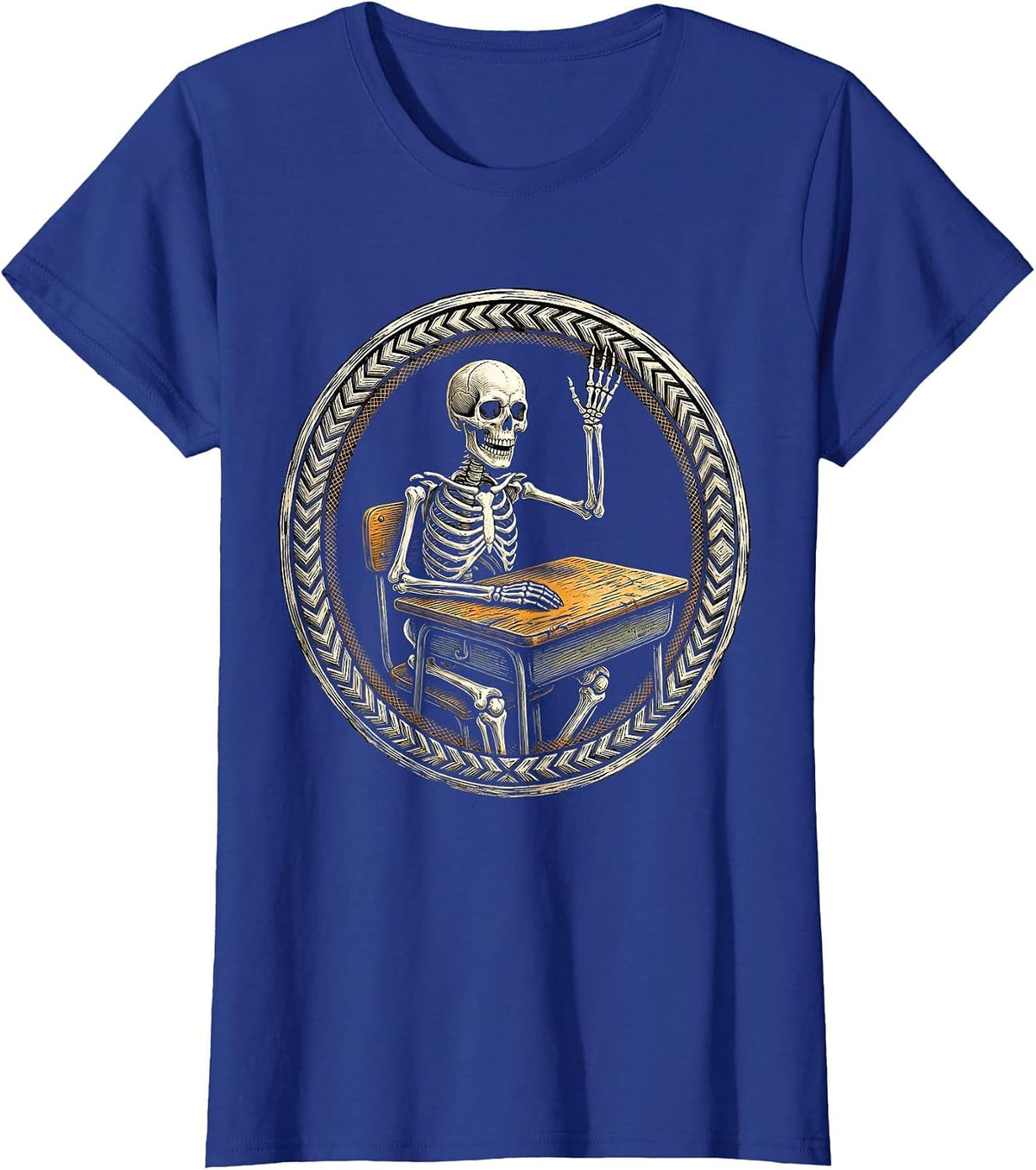 Women's Skeleton Student Halloween Teacher Design T-Shirt - Royal Blue