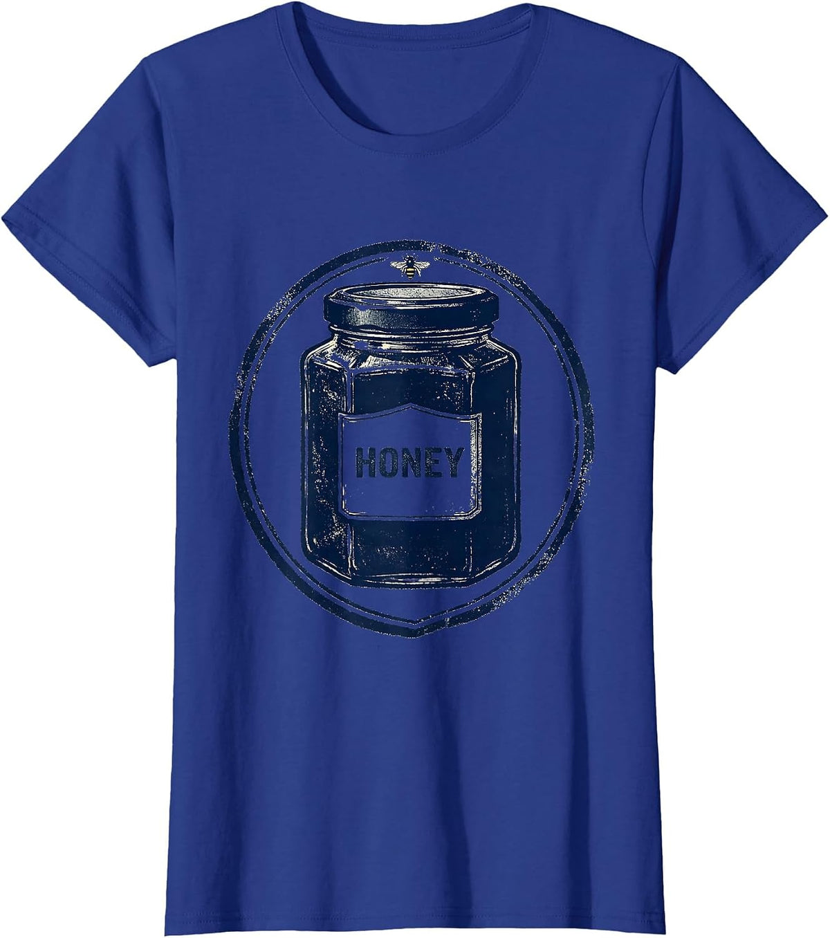 Women's Honey Rubber Stamp Shield Badge Halloween Honey Pot Bee T-Shirt - Royal Blue